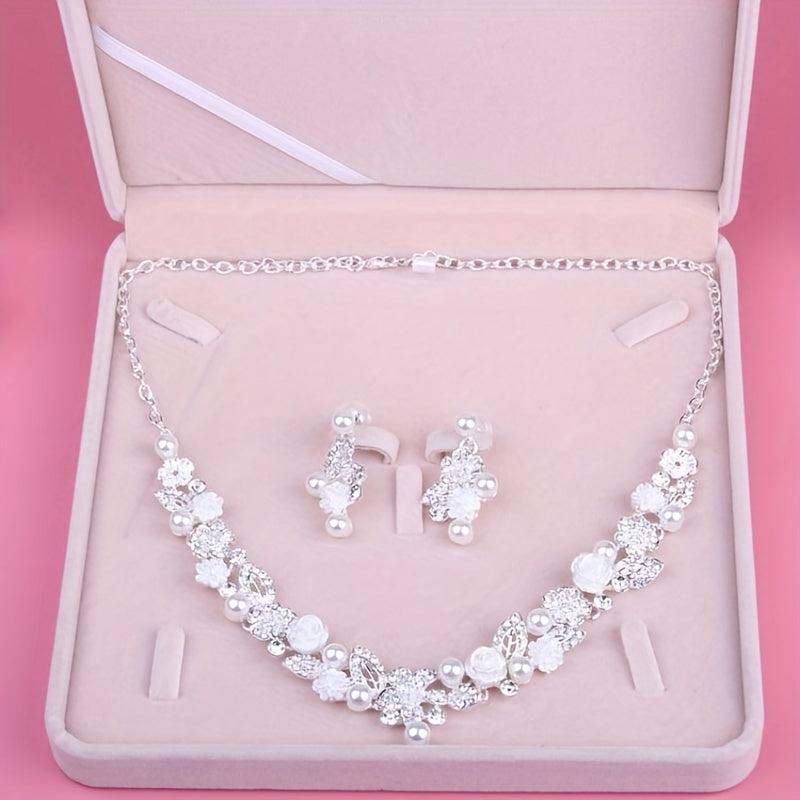 Girls Crown Necklace Earrings 3 Piece Bride Headwear Wedding Dress Accessories