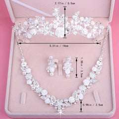 Girls Crown Necklace Earrings 3 Piece Bride Headwear Wedding Dress Accessories
