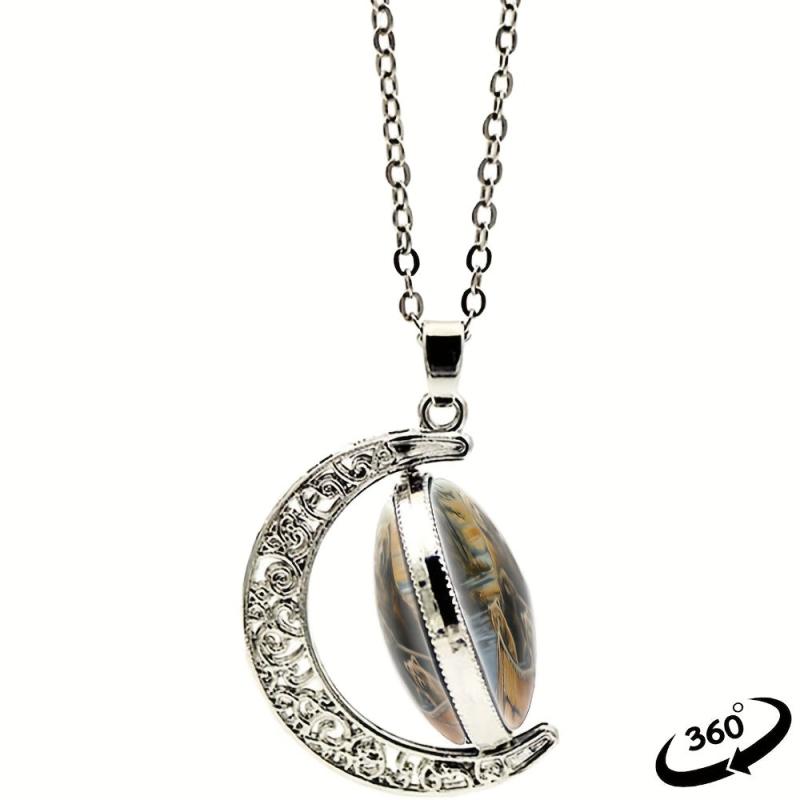 360 Rotatable Brown Bear Moon Necklace for Parent-Child Gift
