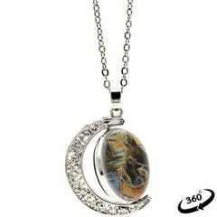 360 Rotatable Brown Bear Moon Necklace for Parent-Child Gift