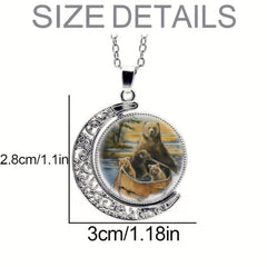 360 Rotatable Brown Bear Moon Necklace for Parent-Child Gift