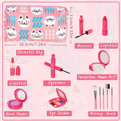 Kids Washable Makeup Kit Toys Real Makeup Case Pretend Play Beauty Kit