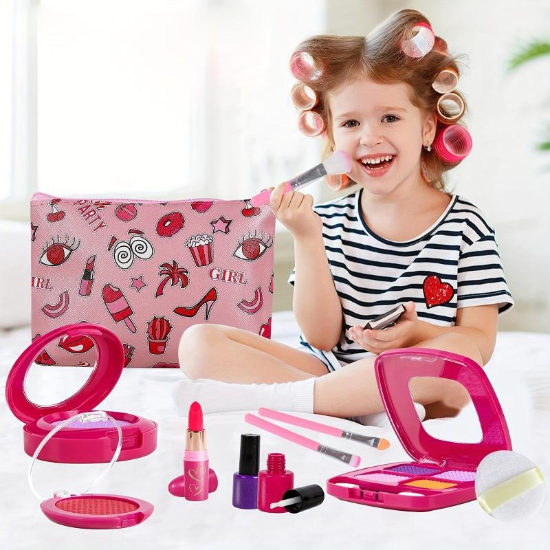 Kids Washable Makeup Kit Toys Real Makeup Case Pretend Play Beauty Kit