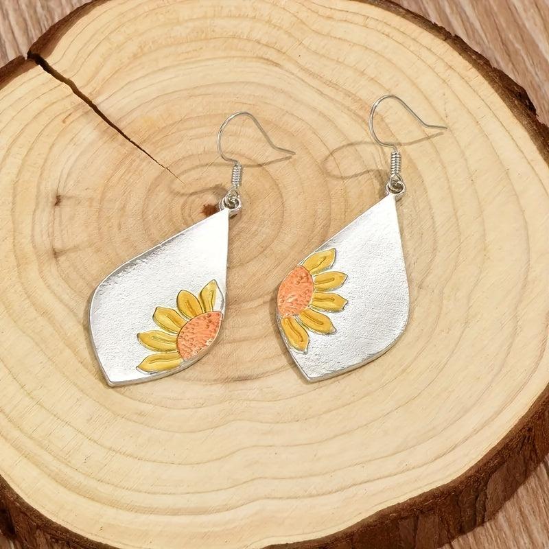 Sunflower Pattern Pendant Earrings Vintage Wedding Party Jewelry