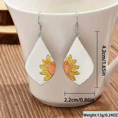 Sunflower Pattern Pendant Earrings Vintage Wedding Party Jewelry