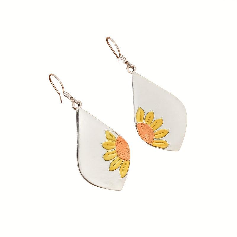 Sunflower Pattern Pendant Earrings Vintage Wedding Party Jewelry
