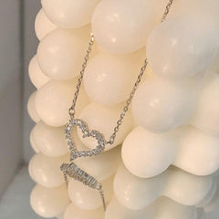 Shining Ladies Faux Diamond Heart Pendant Necklace