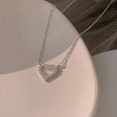 Shining Ladies Faux Diamond Heart Pendant Necklace