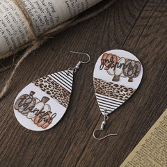 Leopard Print Pumpkin Halloween PU Leather Earrings