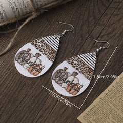 Leopard Print Pumpkin Halloween PU Leather Earrings