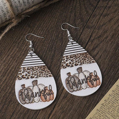 Leopard Print Pumpkin Halloween PU Leather Earrings