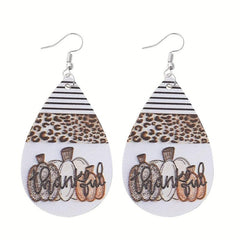 Leopard Print Pumpkin Halloween PU Leather Earrings