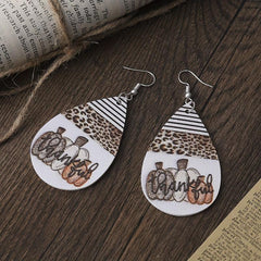Leopard Print Pumpkin Halloween PU Leather Earrings
