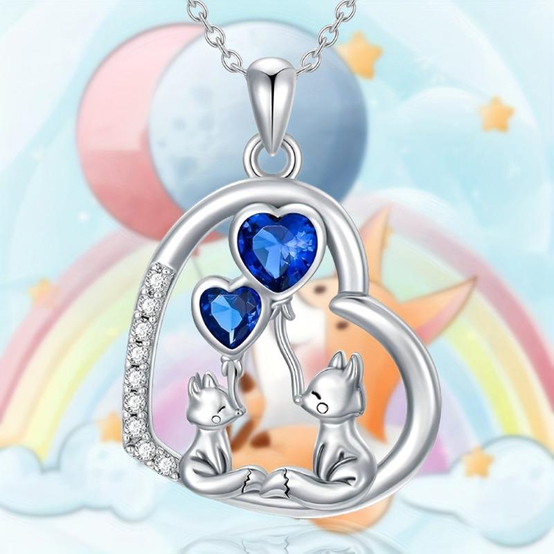 Fox Crystal Love Balloon Necklace Mother Child Jewelry Gift