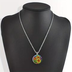 Sunflower Crystal Bead Pendant Necklace for Men and Women