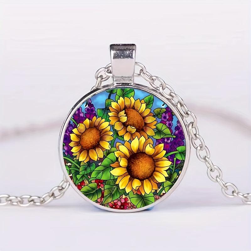 Sunflower Crystal Bead Pendant Necklace for Men and Women