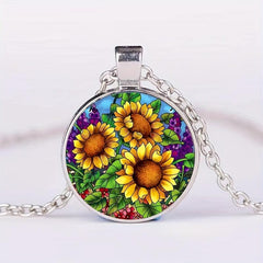 Sunflower Crystal Bead Pendant Necklace for Men and Women