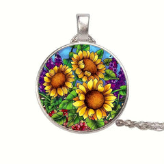 Sunflower Crystal Bead Pendant Necklace for Men and Women