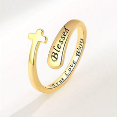 Blessed Cross Adjustable Ring Silvery Golden
