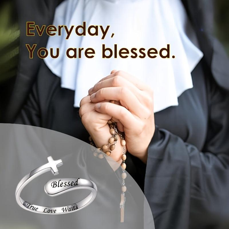 Blessed Cross Adjustable Ring Silvery Golden