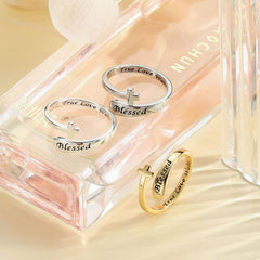 Blessed Cross Adjustable Ring Silvery Golden