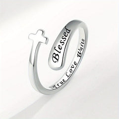 Blessed Cross Adjustable Ring Silvery Golden