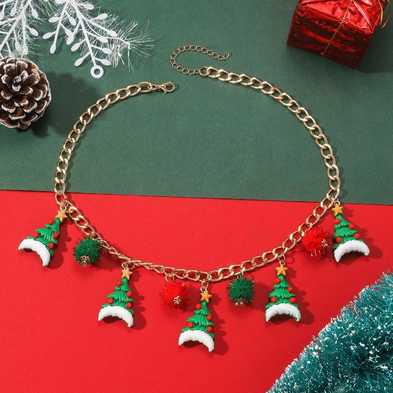 Santa Claus Christmas Tree Bell Necklace Female Jewelry