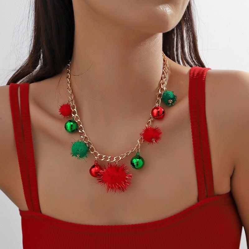 Santa Claus Christmas Tree Bell Necklace Female Jewelry