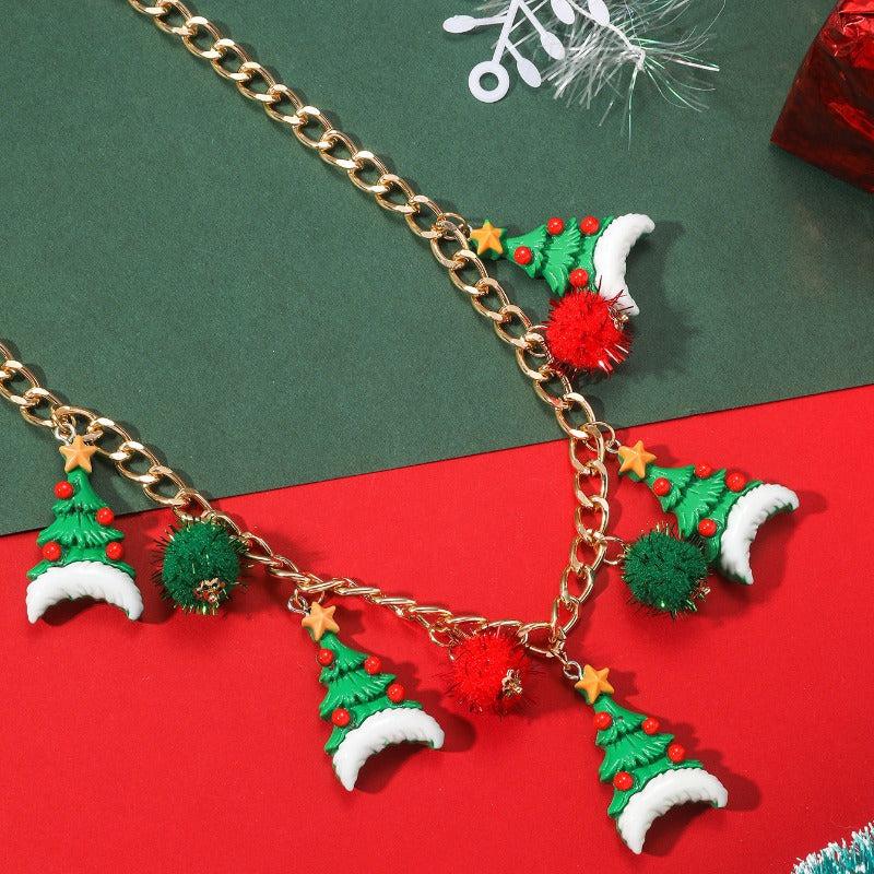 Santa Claus Christmas Tree Bell Necklace Female Jewelry