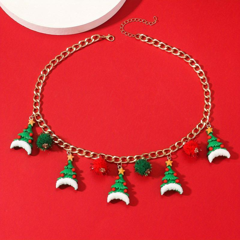 Santa Claus Christmas Tree Bell Necklace Female Jewelry