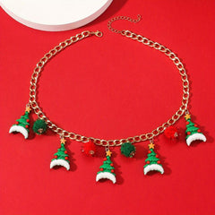 Santa Claus Christmas Tree Bell Necklace Female Jewelry