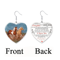 Cartoon Horse Pattern Heart Glass Dangle Earrings