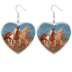 Cartoon Horse Pattern Heart Glass Dangle Earrings