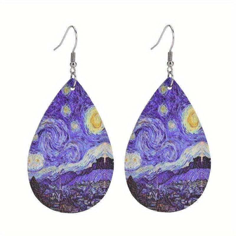 Starry Night Print Dangle Earrings For Women