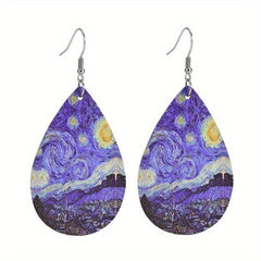 Starry Night Print Dangle Earrings For Women