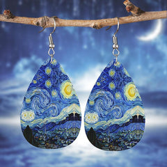 Starry Night Print Dangle Earrings For Women