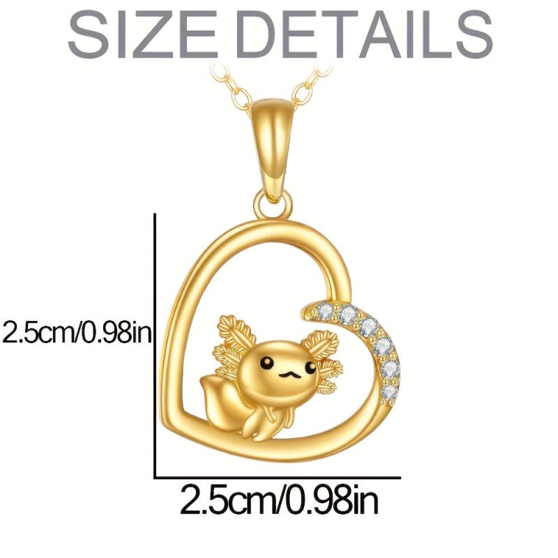 Golden Axolotl Heart Pendant Necklace Girls Party Jewelry Gift