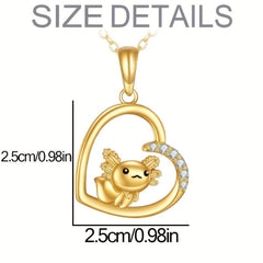 Golden Axolotl Heart Pendant Necklace Girls Party Jewelry Gift