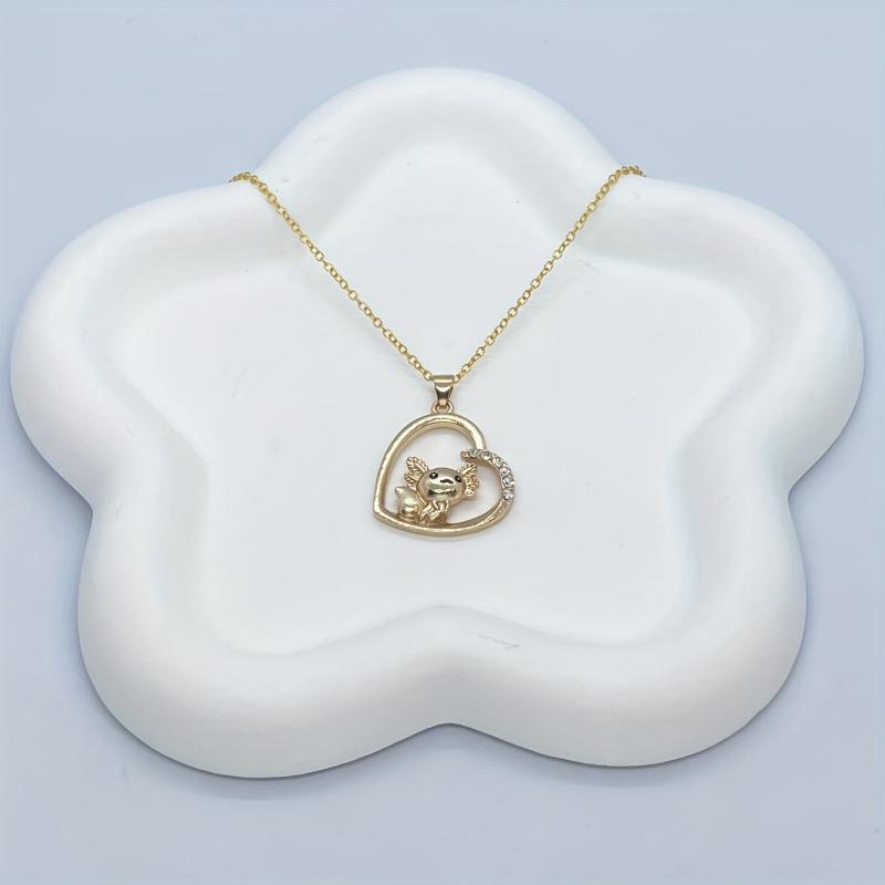 Golden Axolotl Heart Pendant Necklace Girls Party Jewelry Gift