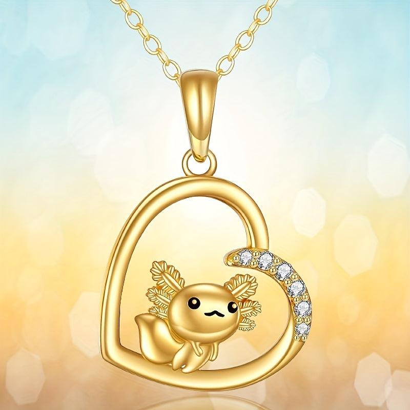 Golden Axolotl Heart Pendant Necklace Girls Party Jewelry Gift