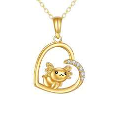 Golden Axolotl Heart Pendant Necklace Girls Party Jewelry Gift