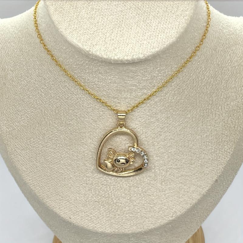 Golden Axolotl Heart Pendant Necklace Girls Party Jewelry Gift