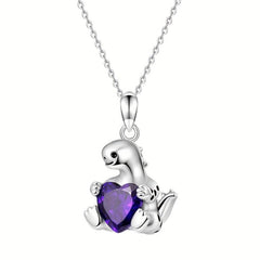 Heart Shape Amethyst Dinosaur Pendant Necklace Women Party Animal Jewelry