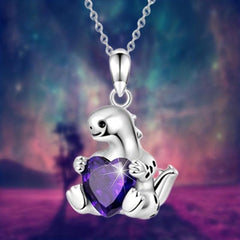 Heart Shape Amethyst Dinosaur Pendant Necklace Women Party Animal Jewelry