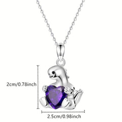 Heart Shape Amethyst Dinosaur Pendant Necklace Women Party Animal Jewelry