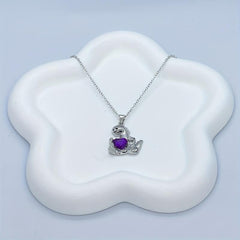 Heart Shape Amethyst Dinosaur Pendant Necklace Women Party Animal Jewelry