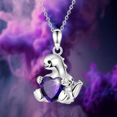 Heart Shape Amethyst Dinosaur Pendant Necklace Women Party Animal Jewelry