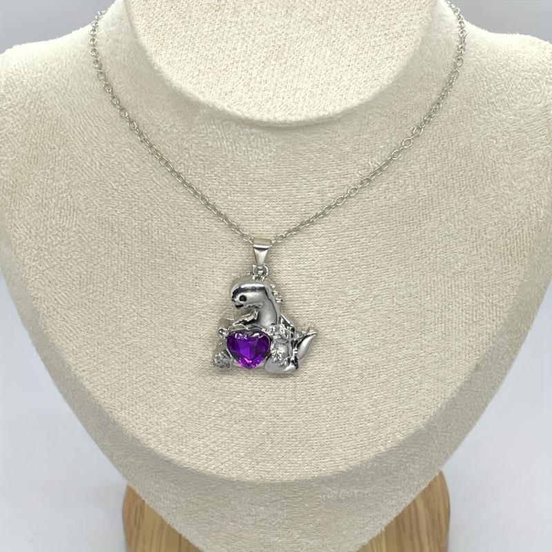 Heart Shape Amethyst Dinosaur Pendant Necklace Women Party Animal Jewelry
