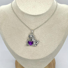 Heart Shape Amethyst Dinosaur Pendant Necklace Women Party Animal Jewelry