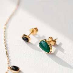 Green & Agate Earrings Necklace Set for Women